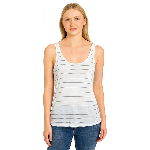 Theory White Pinstripe Tank Top | 100% Cotton | Size P/TP Petite - Picture 1 of 7